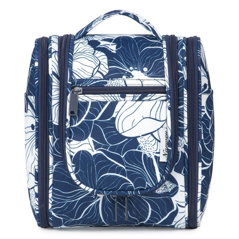 Narwey Small Hanging Travel Toiletry Bag Cosmetic Make up Organizer for Women and Men Medium Blue Lotus